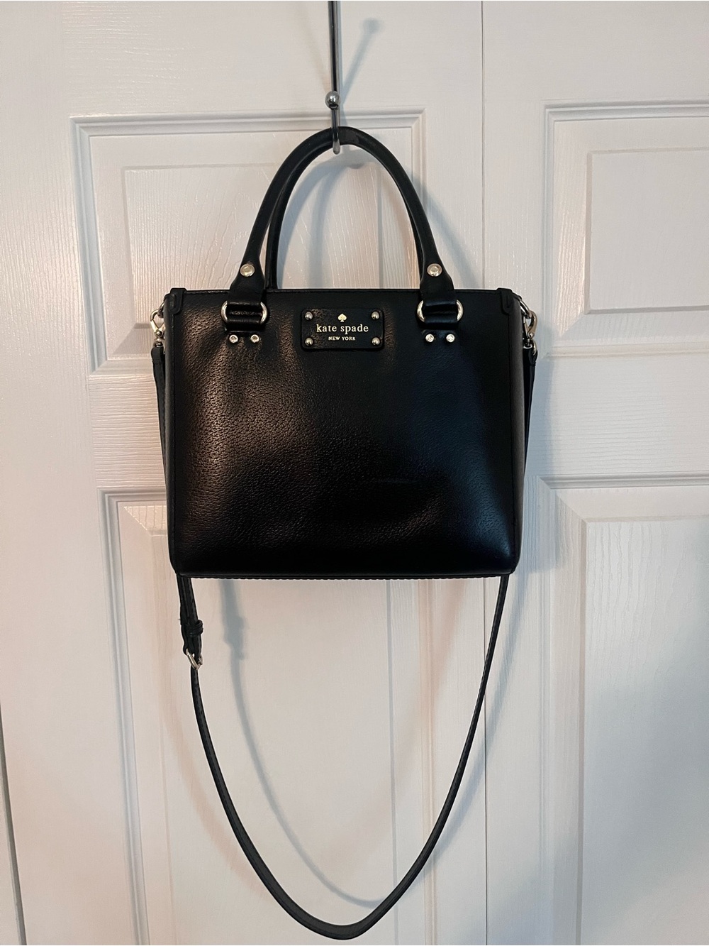 kate spade Black Leather Top-Handle Satchel with Crossbody Strap - Picture 1 of 6